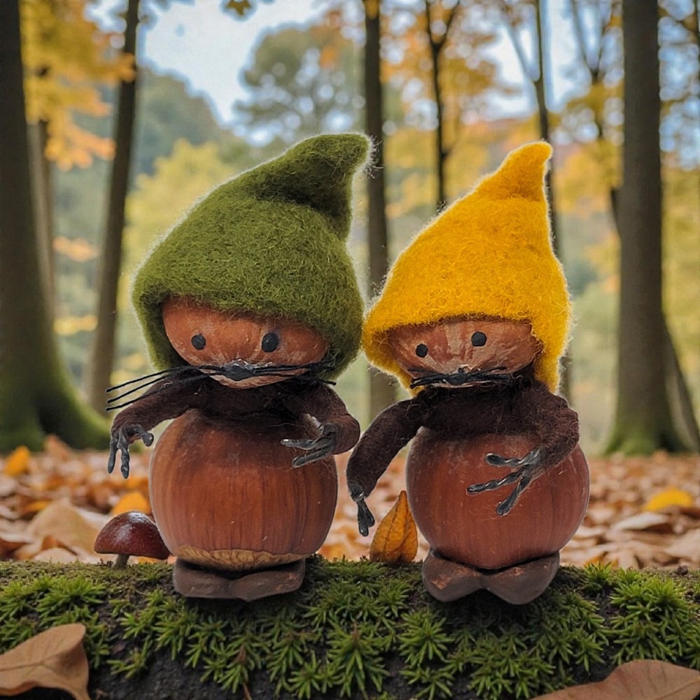 Woodland Waldorf Mice‎ Handmade Hazelnut Felted Wool Nut Art Toy Forest Set of 2
